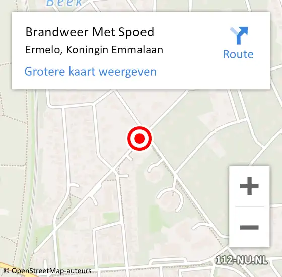 Locatie op kaart van de 112 melding: Brandweer Met Spoed Naar Ermelo, Koningin Emmalaan op 15 oktober 2019 13:36