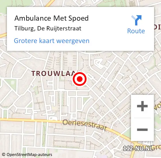 Locatie op kaart van de 112 melding: Ambulance Met Spoed Naar Tilburg, De Ruijterstraat op 15 oktober 2019 14:02