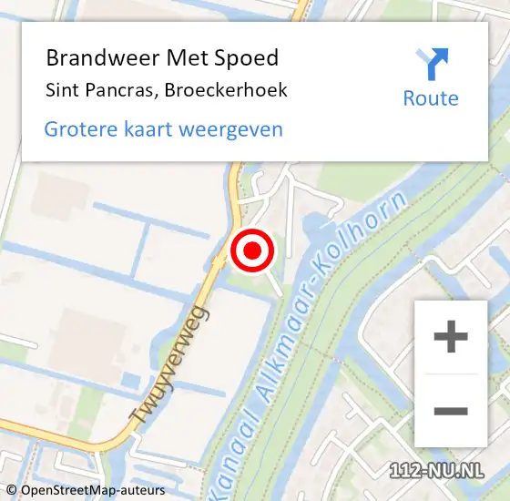 Locatie op kaart van de 112 melding: Brandweer Met Spoed Naar Sint Pancras, Broeckerhoek op 15 oktober 2019 16:07