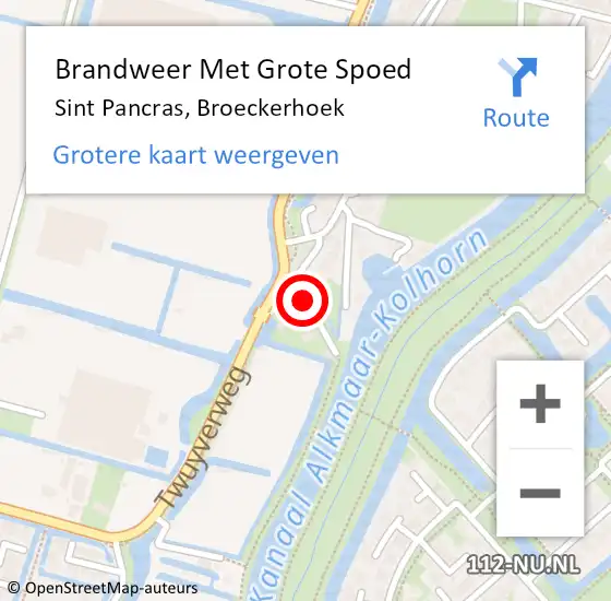 Locatie op kaart van de 112 melding: Brandweer Met Grote Spoed Naar Sint Pancras, Broeckerhoek op 15 oktober 2019 16:23