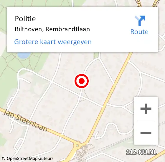 Locatie op kaart van de 112 melding: Politie Bilthoven, Rembrandtlaan op 15 oktober 2019 16:31