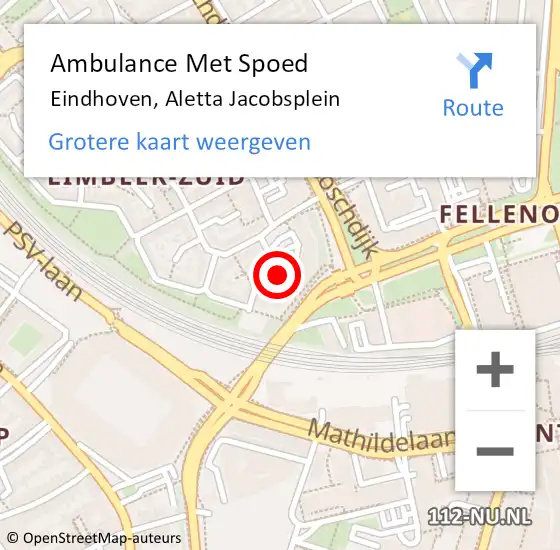 Locatie op kaart van de 112 melding: Ambulance Met Spoed Naar Eindhoven, Aletta Jacobsplein op 15 oktober 2019 16:58