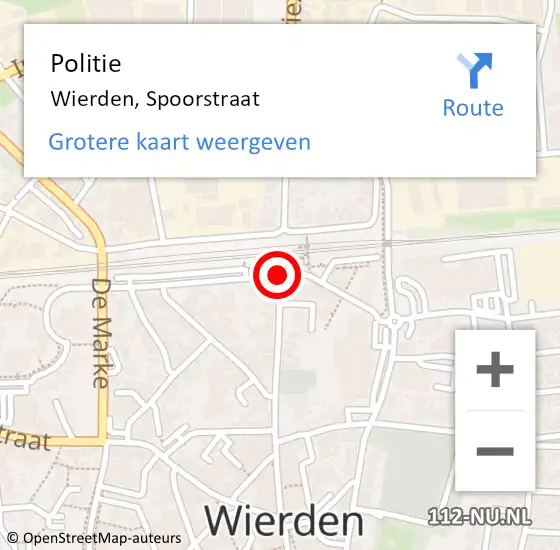 Locatie op kaart van de 112 melding: Politie Wierden, Spoorstraat op 15 oktober 2019 22:15
