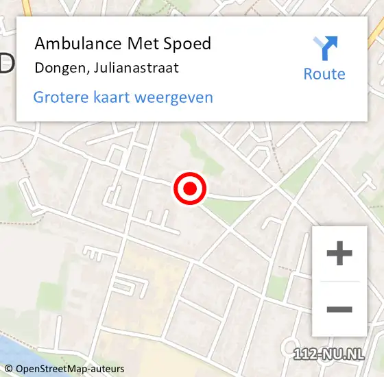 Locatie op kaart van de 112 melding: Ambulance Met Spoed Naar Dongen, Julianastraat op 15 oktober 2019 23:26