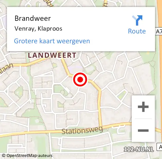 Locatie op kaart van de 112 melding: Brandweer Venray, Klaproos op 16 oktober 2019 00:04