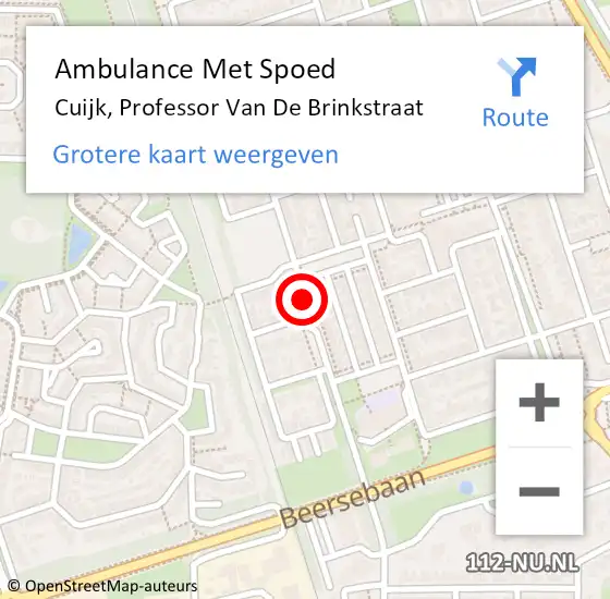 Locatie op kaart van de 112 melding: Ambulance Met Spoed Naar Cuijk, Professor Van De Brinkstraat op 16 oktober 2019 01:08