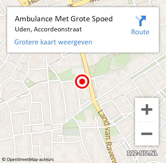 Locatie op kaart van de 112 melding: Ambulance Met Grote Spoed Naar Uden, Accordeonstraat op 16 oktober 2019 01:23