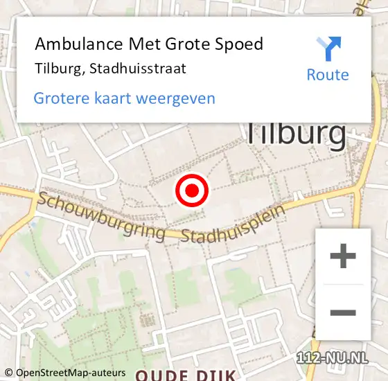 Locatie op kaart van de 112 melding: Ambulance Met Grote Spoed Naar Tilburg, Stadhuisstraat op 16 oktober 2019 02:32