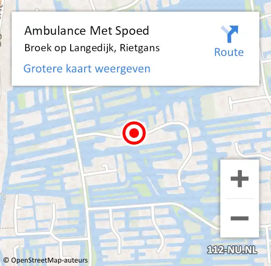 Locatie op kaart van de 112 melding: Ambulance Met Spoed Naar Broek op Langedijk, Rietgans op 16 oktober 2019 05:12