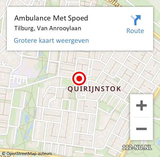 Locatie op kaart van de 112 melding: Ambulance Met Spoed Naar Tilburg, Van Anrooylaan op 16 oktober 2019 07:05