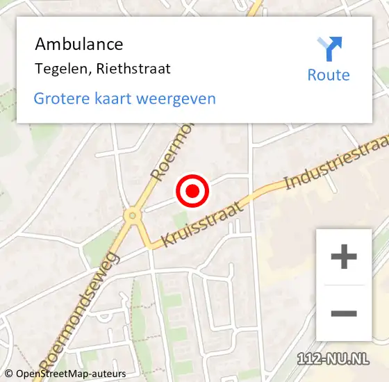 Locatie op kaart van de 112 melding: Ambulance Tegelen, Riethstraat op 16 oktober 2019 08:04