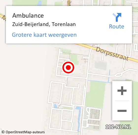 Locatie op kaart van de 112 melding: Ambulance Zuid-Beijerland, Torenlaan op 16 oktober 2019 08:33