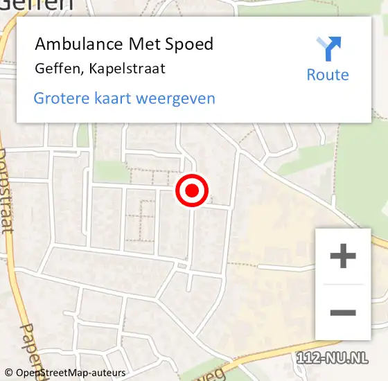 Locatie op kaart van de 112 melding: Ambulance Met Spoed Naar Geffen, Kapelstraat op 16 oktober 2019 09:37