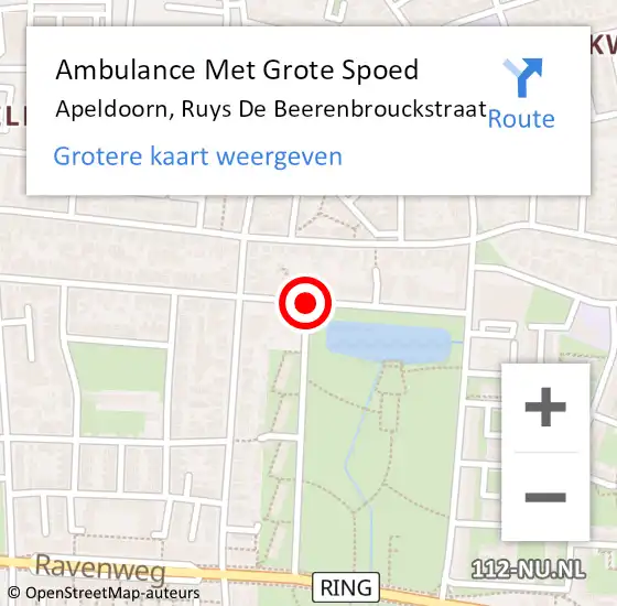 Locatie op kaart van de 112 melding: Ambulance Met Grote Spoed Naar Apeldoorn, Ruys De Beerenbrouckstraat op 16 oktober 2019 11:15