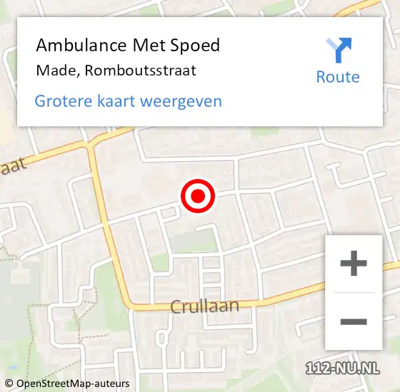 Locatie op kaart van de 112 melding: Ambulance Met Spoed Naar Made, Romboutsstraat op 16 oktober 2019 11:53