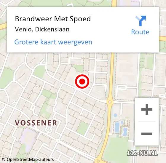 Locatie op kaart van de 112 melding: Brandweer Met Spoed Naar Venlo, Dickenslaan op 16 oktober 2019 12:04
