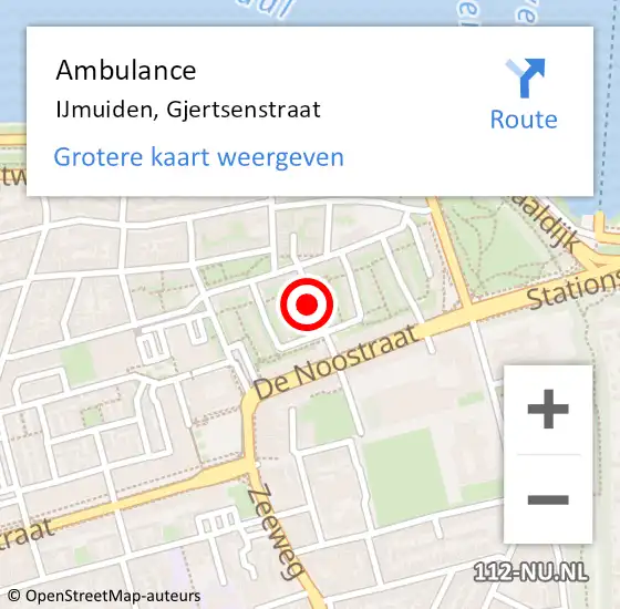 Locatie op kaart van de 112 melding: Ambulance IJmuiden, Gjertsenstraat op 16 oktober 2019 13:40