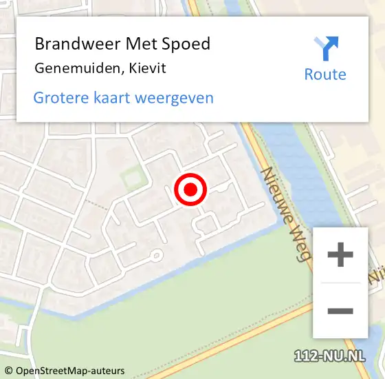 Locatie op kaart van de 112 melding: Brandweer Met Spoed Naar Genemuiden, Kievit op 16 oktober 2019 14:16