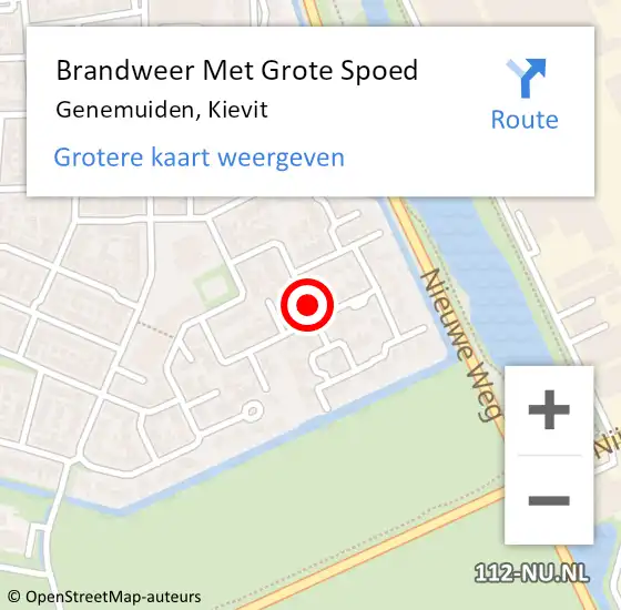 Locatie op kaart van de 112 melding: Brandweer Met Grote Spoed Naar Genemuiden, Kievit op 16 oktober 2019 14:26