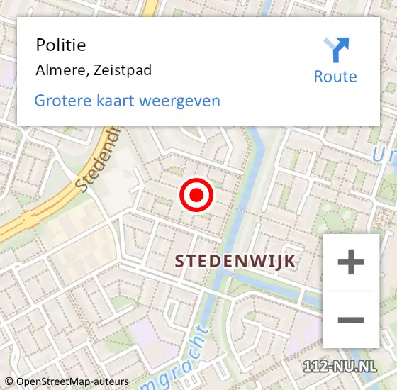 Locatie op kaart van de 112 melding: Politie Almere, Zeistpad op 16 oktober 2019 14:50