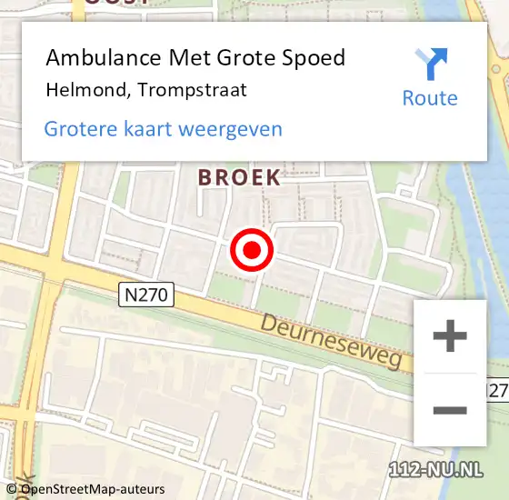 Locatie op kaart van de 112 melding: Ambulance Met Grote Spoed Naar Helmond, Trompstraat op 16 oktober 2019 15:15