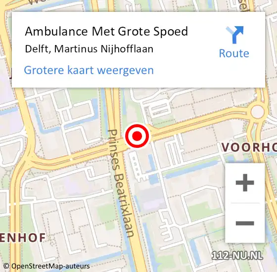 Locatie op kaart van de 112 melding: Ambulance Met Grote Spoed Naar Delft, Martinus Nijhofflaan op 16 oktober 2019 16:04