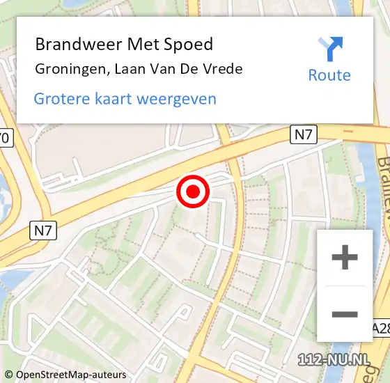 Locatie op kaart van de 112 melding: Brandweer Met Spoed Naar Groningen, Laan Van De Vrede op 16 oktober 2019 16:17