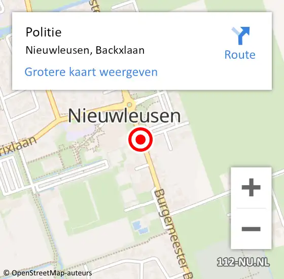 Locatie op kaart van de 112 melding: Politie Nieuwleusen, Backxlaan op 16 oktober 2019 16:34