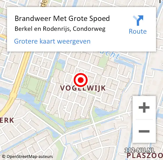 Locatie op kaart van de 112 melding: Brandweer Met Grote Spoed Naar Berkel en Rodenrijs, Condorweg op 16 oktober 2019 16:58