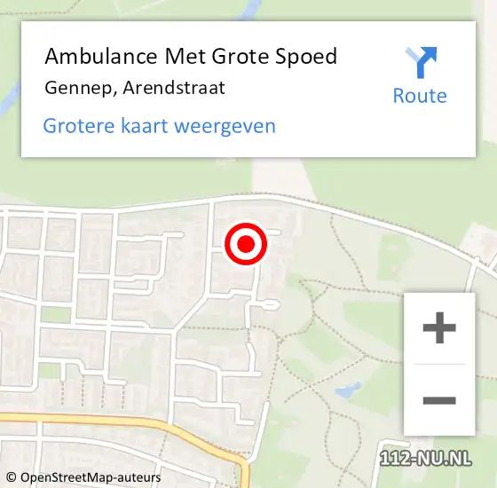 Locatie op kaart van de 112 melding: Ambulance Met Grote Spoed Naar Gennep, Arendstraat op 16 oktober 2019 17:00