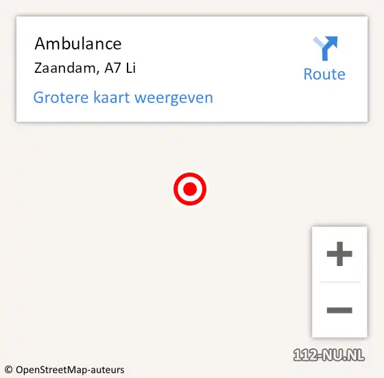 Locatie op kaart van de 112 melding: Ambulance Zaandam, A7 Li op 16 oktober 2019 17:13