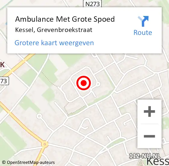 Locatie op kaart van de 112 melding: Ambulance Met Grote Spoed Naar Kessel, Grevenbroekstraat op 16 oktober 2019 17:42