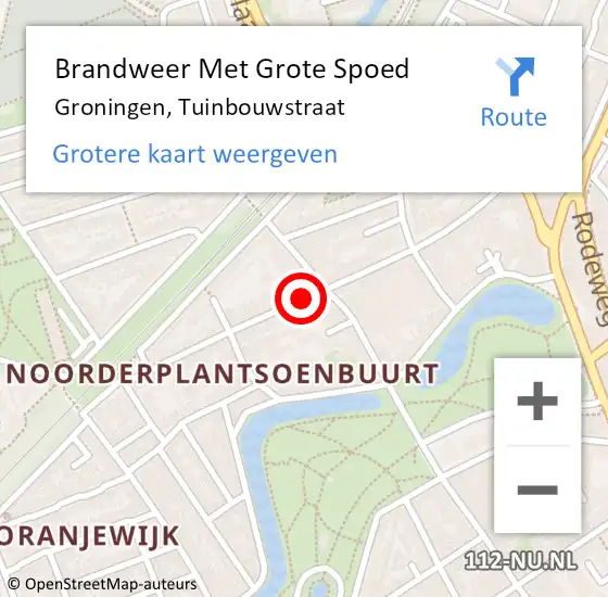 Locatie op kaart van de 112 melding: Brandweer Met Grote Spoed Naar Groningen, Tuinbouwstraat op 16 oktober 2019 19:37