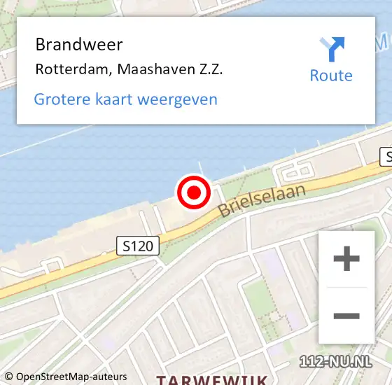 Locatie op kaart van de 112 melding: Brandweer Rotterdam, Maashaven Z.Z. op 16 oktober 2019 19:42