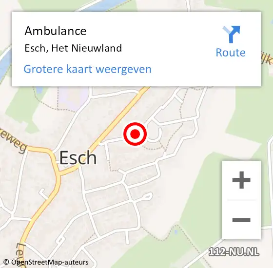 Locatie op kaart van de 112 melding: Ambulance Esch, Het Nieuwland op 16 oktober 2019 21:54