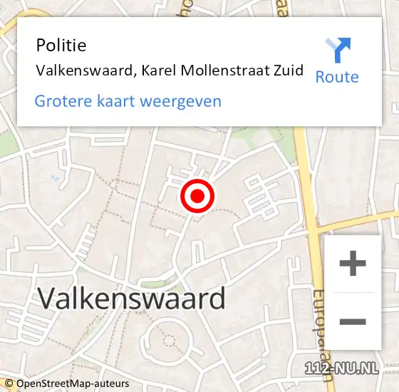 Locatie op kaart van de 112 melding: Politie Valkenswaard, Karel Mollenstraat Zuid op 17 oktober 2019 02:31