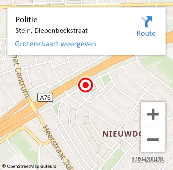 Locatie op kaart van de 112 melding: Politie Stein, Diepenbeekstraat op 17 oktober 2019 07:18