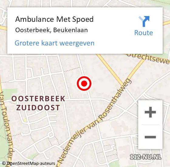 Locatie op kaart van de 112 melding: Ambulance Met Spoed Naar Oosterbeek, Beukenlaan op 17 oktober 2019 07:43