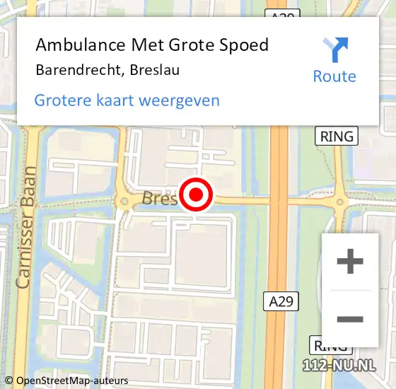 Locatie op kaart van de 112 melding: Ambulance Met Grote Spoed Naar Barendrecht, Breslau op 17 oktober 2019 08:27