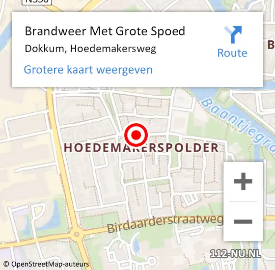 Locatie op kaart van de 112 melding: Brandweer Met Grote Spoed Naar Dokkum, Hoedemakersweg op 17 oktober 2019 08:51