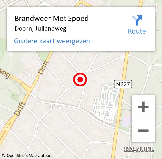 Locatie op kaart van de 112 melding: Brandweer Met Spoed Naar Doorn, Julianaweg op 17 oktober 2019 09:58