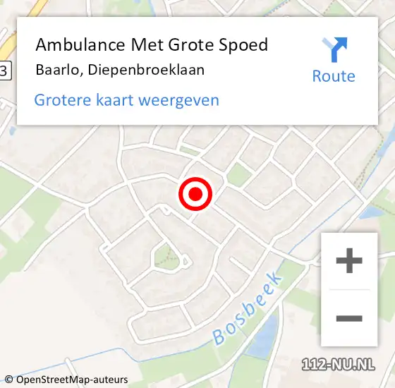 Locatie op kaart van de 112 melding: Ambulance Met Grote Spoed Naar Baarlo, Diepenbroeklaan op 17 oktober 2019 10:08