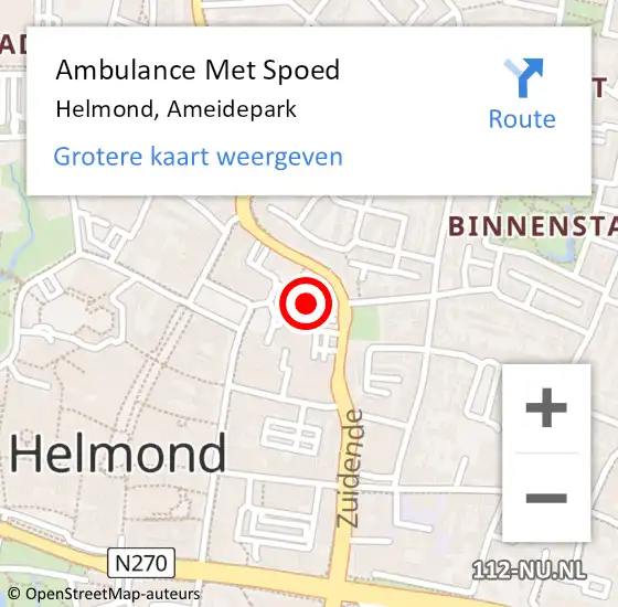 Locatie op kaart van de 112 melding: Ambulance Met Spoed Naar Helmond, Ameidepark op 17 oktober 2019 10:24