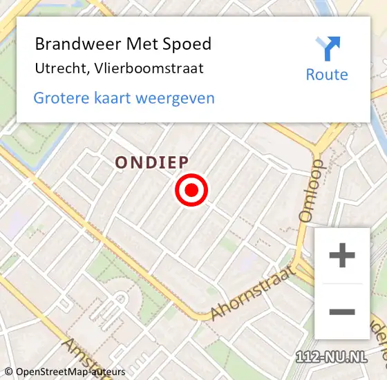 Locatie op kaart van de 112 melding: Brandweer Met Spoed Naar Utrecht, Vlierboomstraat op 17 oktober 2019 10:47