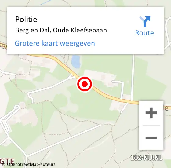 Locatie op kaart van de 112 melding: Politie Berg en Dal, Oude Kleefsebaan op 17 oktober 2019 12:30