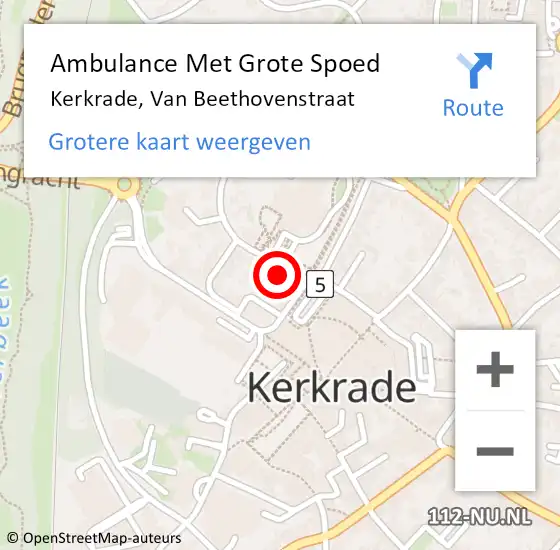 Locatie op kaart van de 112 melding: Ambulance Met Grote Spoed Naar Kerkrade, Van Beethovenstraat op 17 april 2014 00:57