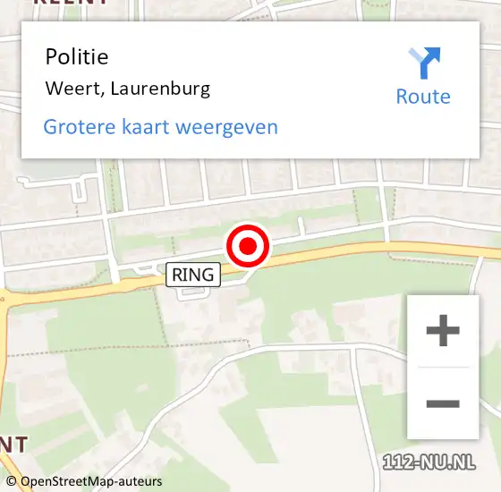 Locatie op kaart van de 112 melding: Politie Weert, Laurenburg op 17 oktober 2019 13:10