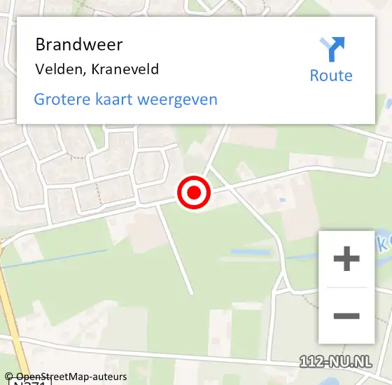 Locatie op kaart van de 112 melding: Brandweer Velden, Kraneveld op 17 oktober 2019 13:59