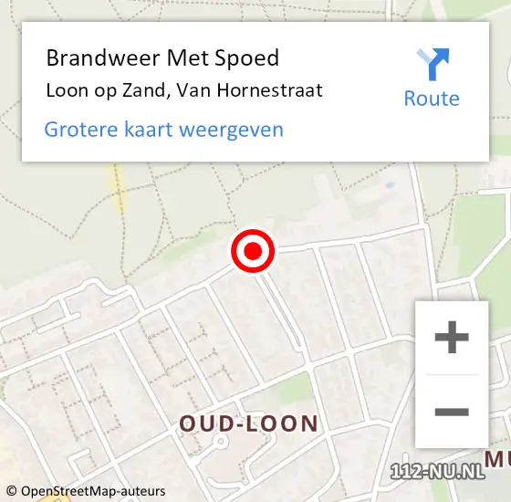 Locatie op kaart van de 112 melding: Brandweer Met Spoed Naar Loon op Zand, Van Hornestraat op 17 oktober 2019 14:31