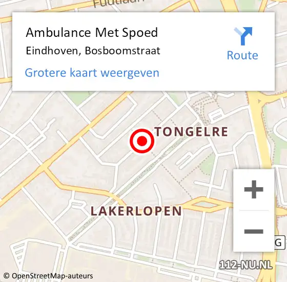 Locatie op kaart van de 112 melding: Ambulance Met Spoed Naar Eindhoven, Bosboomstraat op 17 oktober 2019 15:08